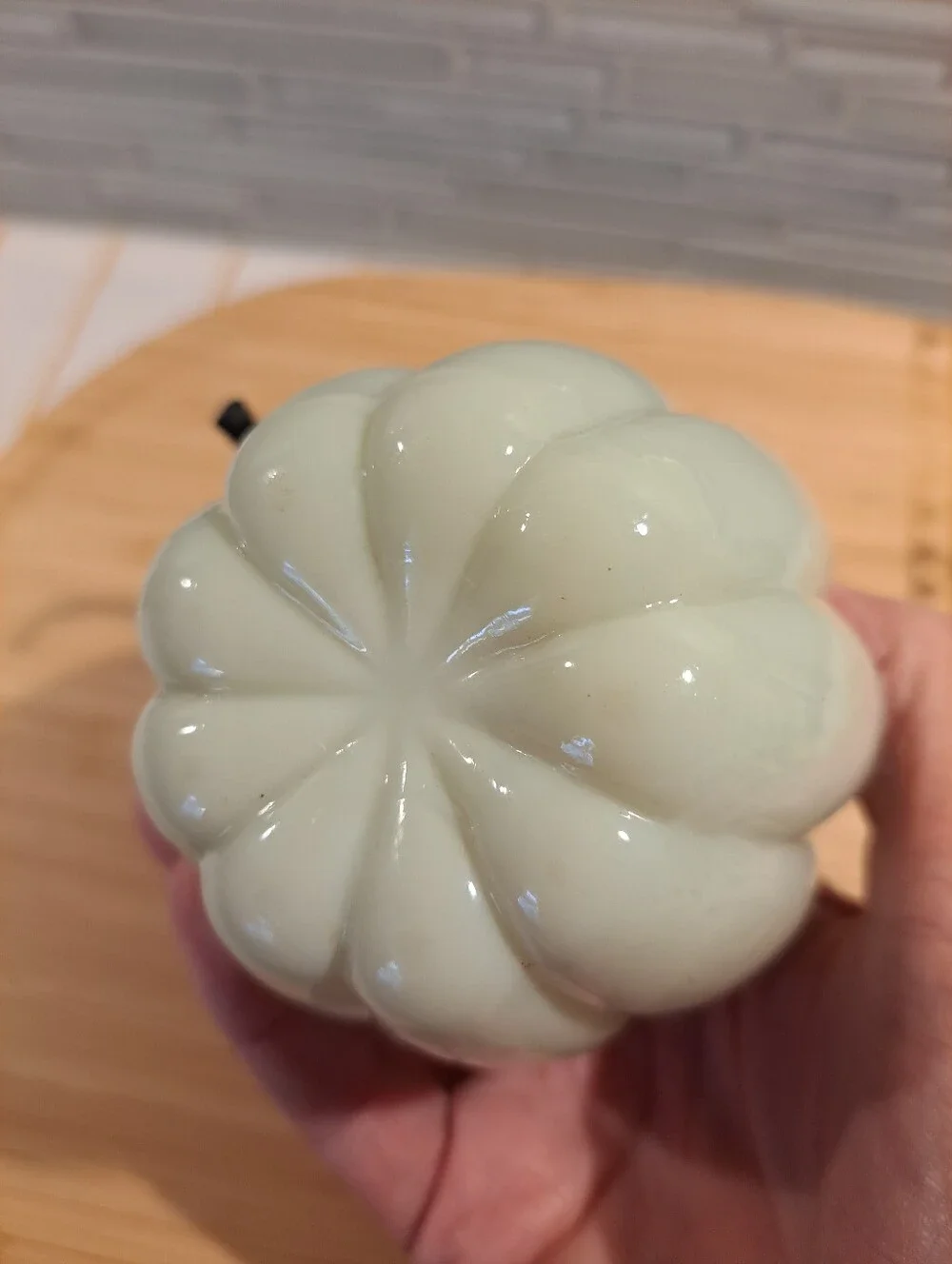 Antique Custard Glass Melon Shaped Miniature Oil Lamp Victorian